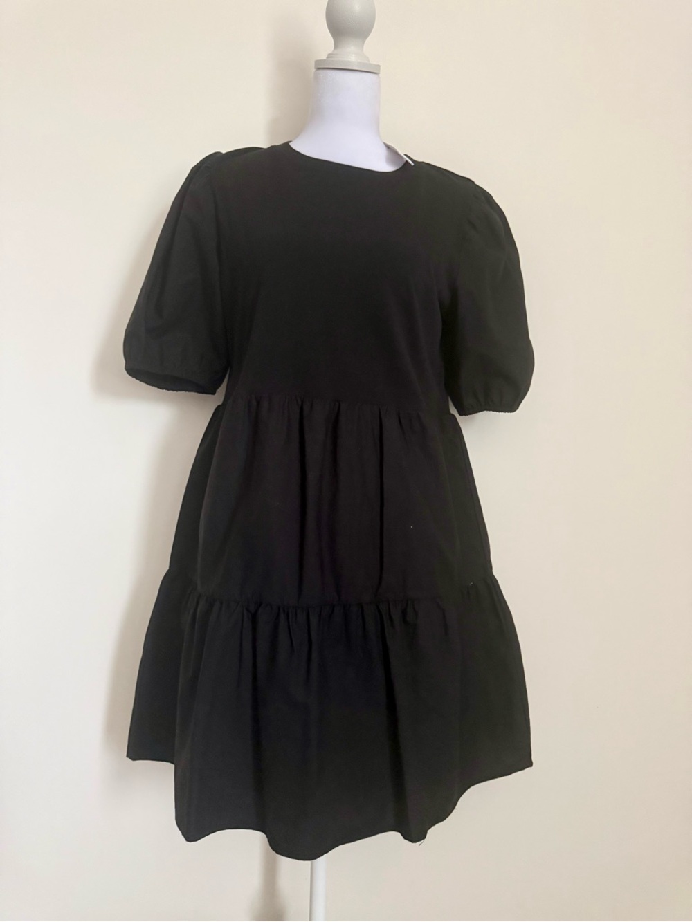 Sanctuary Black Puff Sleeve Tiered Dress cotton
